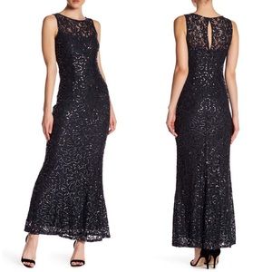 Marina Formal Gray Sleeveless Sequined Lace Gown
